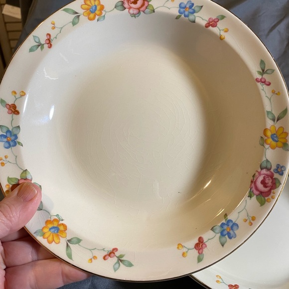 Taylor Smith Taylor USA 8” Pair of Floral Shallow Bowl Fruit Bowls Dessert TST3 - Picture 2 of 8